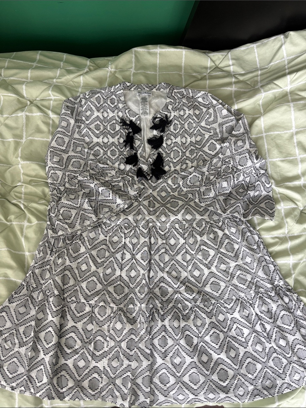 Tommy Bahama Black and White Geometric Tassel Tunic